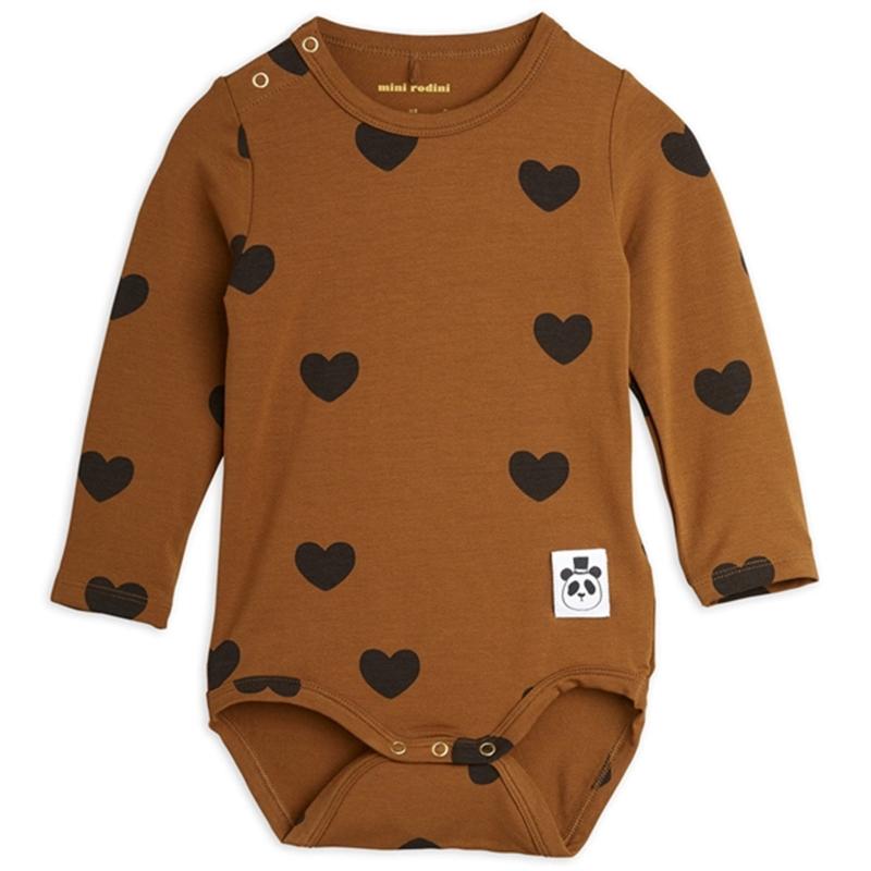 Basic Hearts Brown Body   Str. 80 86 fra Mini Rodini