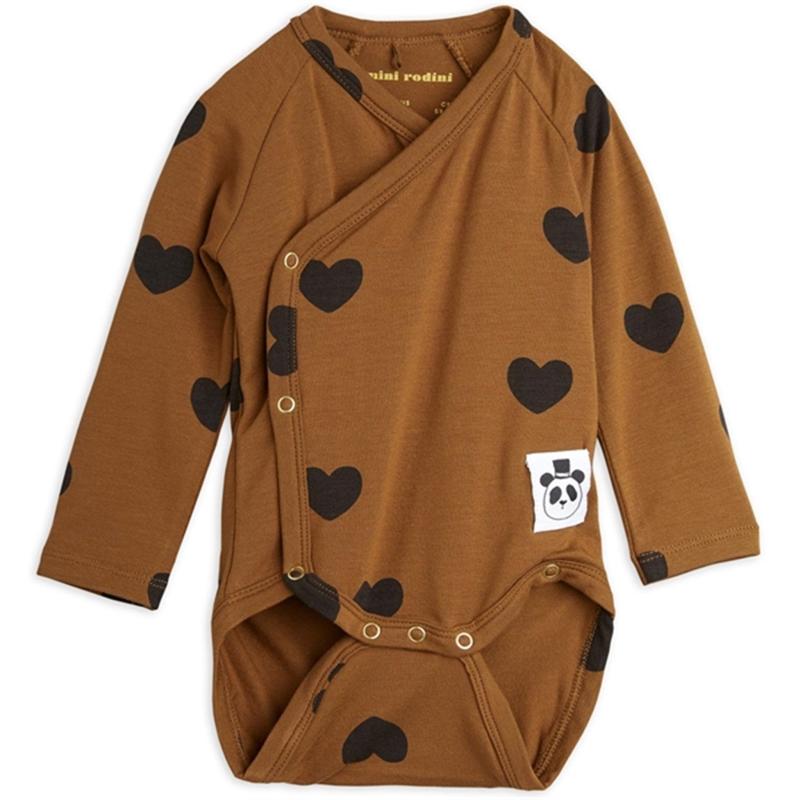 Basic Hearts Brown Wrap Body   Str. 50 fra Mini Rodini