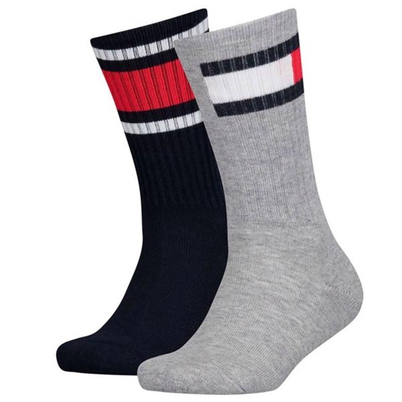 2 Pak Flag Strømper Middle Grey Melange   Str. 27 30 fra Tommy Hilfiger