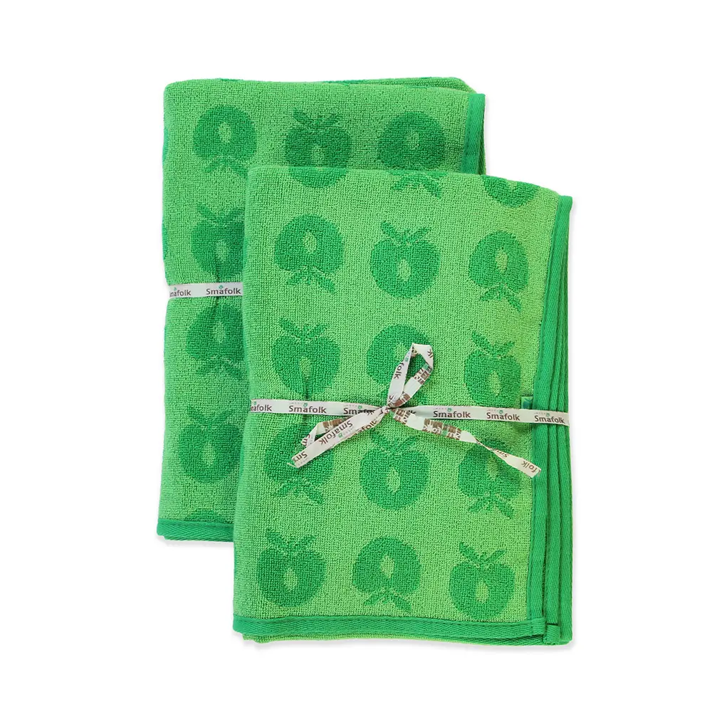 2 Pak Håndklæde 70x140 Med æbler   Apple Green fra Småfolk