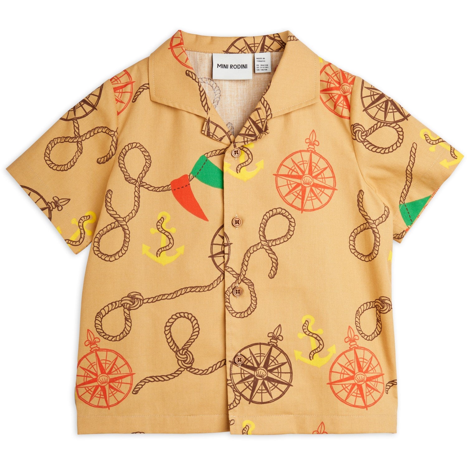 Beige Nautical Aop Vævet Skjorte   Str. 92 98 fra Mini Rodini