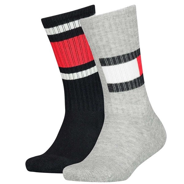 2 Pak Flag Strømper Middle Grey Melange   Str. 27 30 fra Tommy Hilfiger