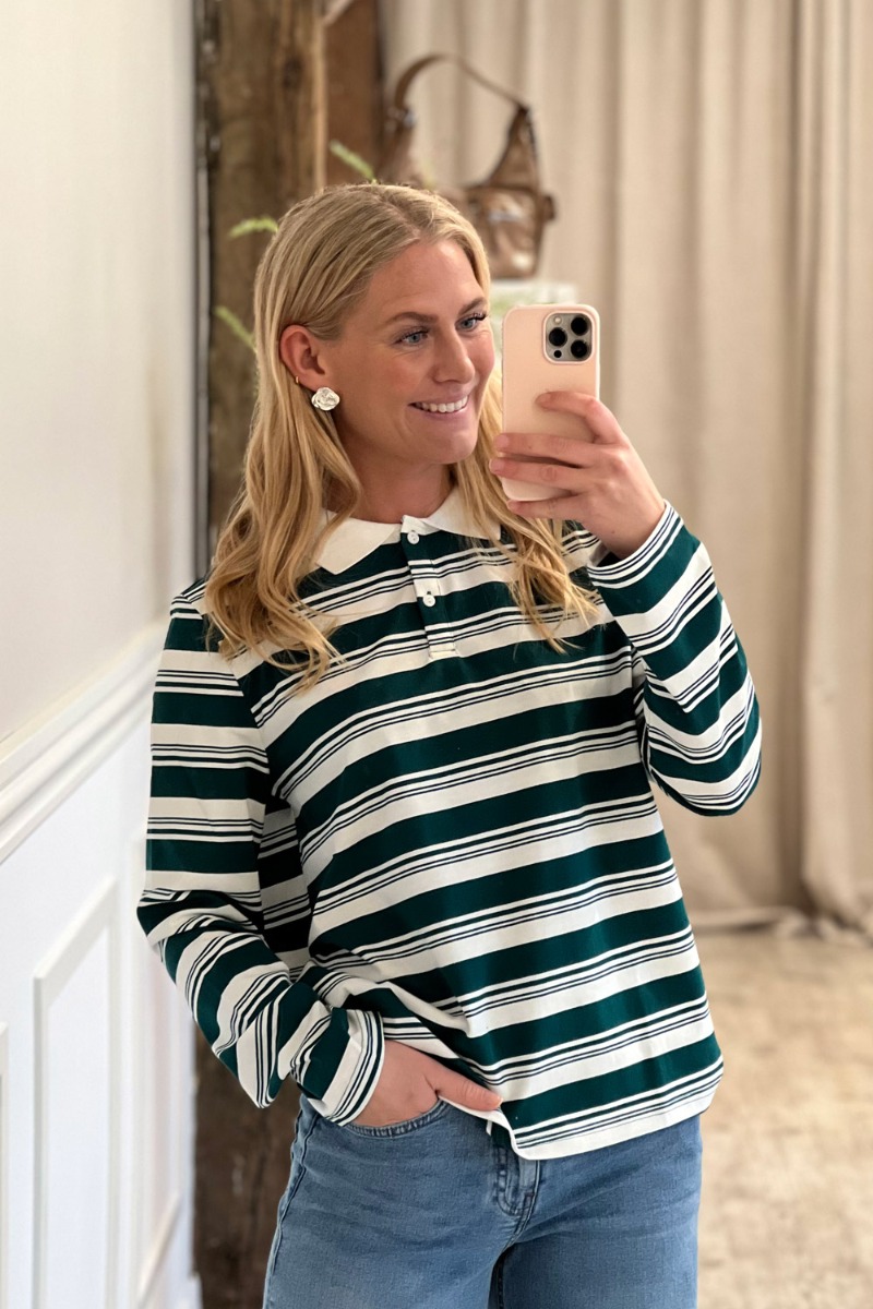 A View   Bluse   Nancy Polo Blouse   Green Off White fra A-view