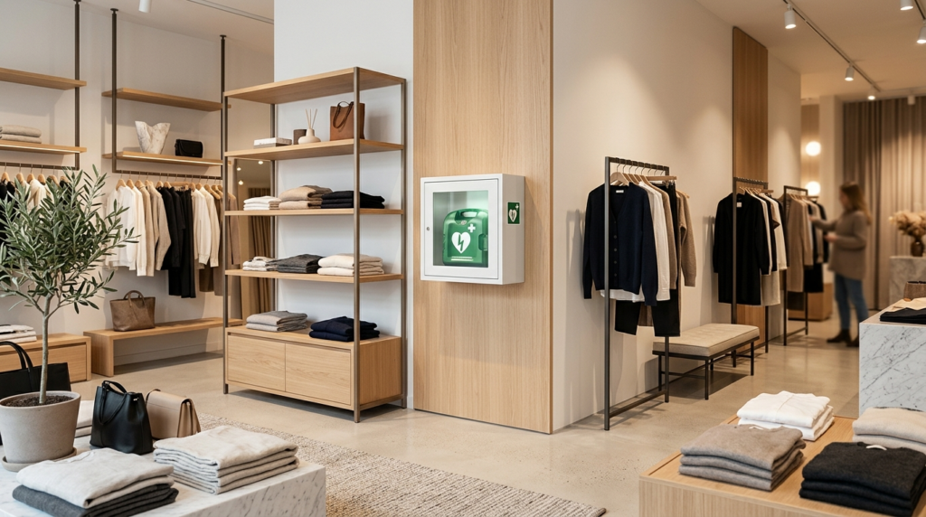 Photorealistic image of a modern retail boutique interior sh
