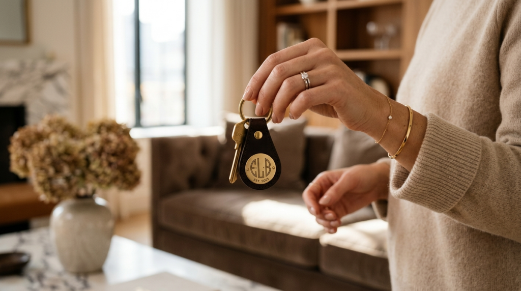 Lifestyle portrait of a sophisticated womans hand holding a