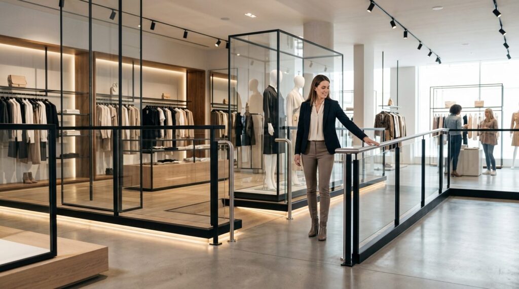 Photorealistic image of a contemporary womens fashion showr